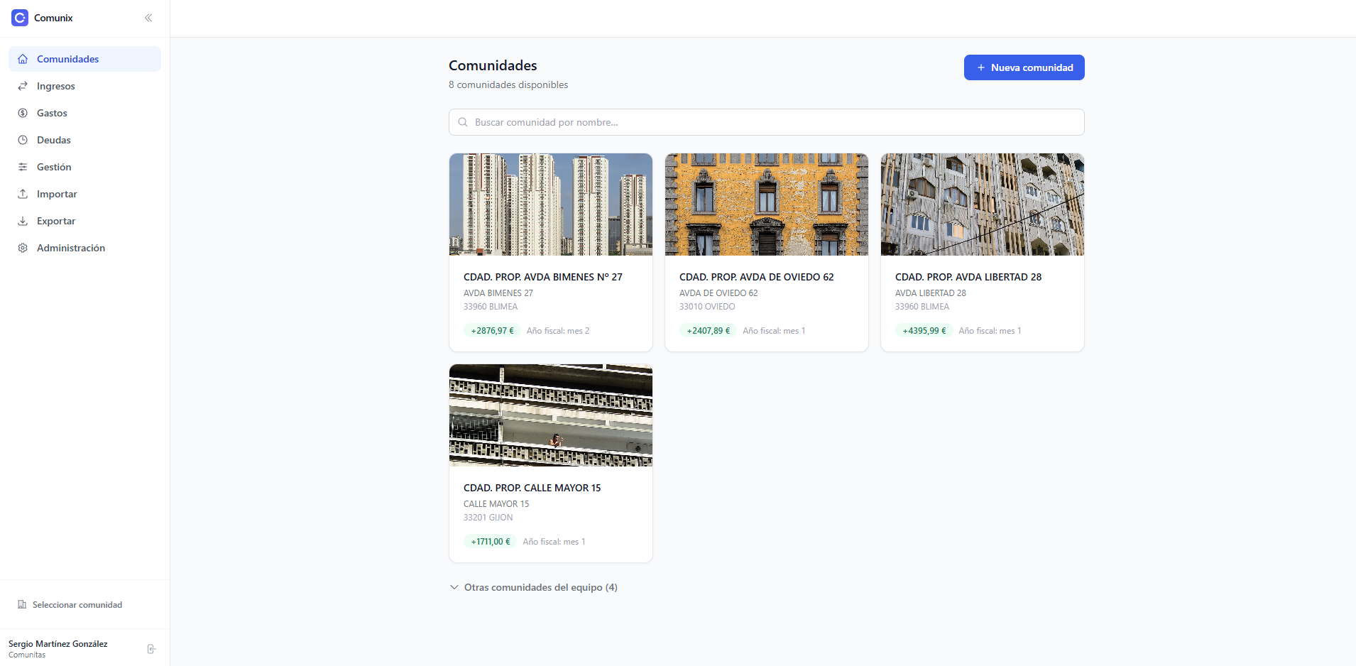 Selector con todas las comunidades y su saldo